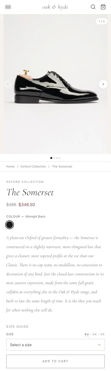 Product page before optimisation